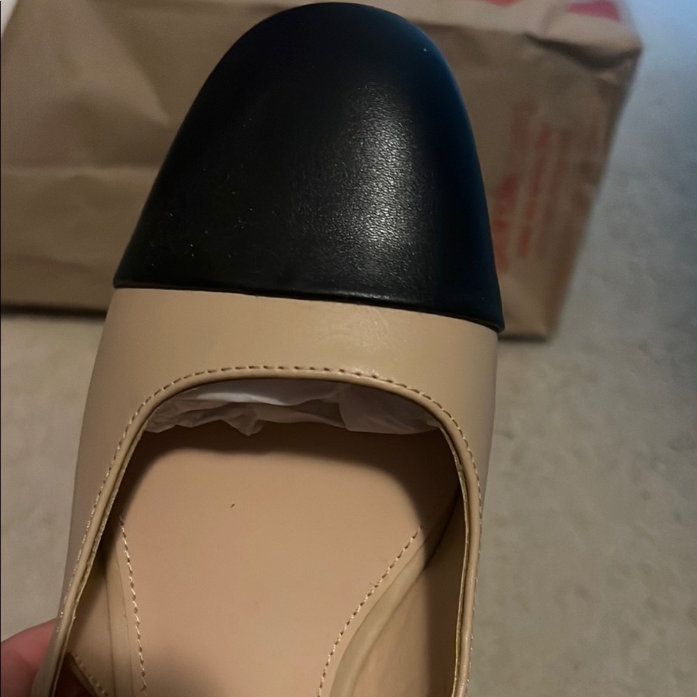 A New Day Tan and Black Flats with Slingback Strap - Picture 5 of 7